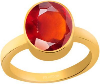 freedom Natural Certified Hessonite (Gomed) Gemstone 5.25 Ratti or 4.78 Carat for Male & Female Panchdhatu 22K Gold Plated Alloy Ring