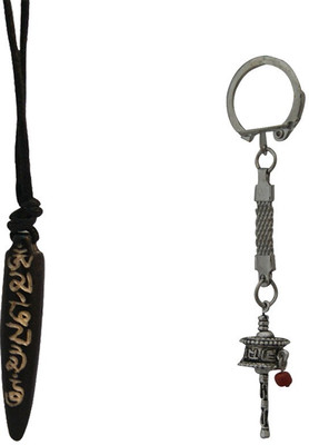 

DivyaMantra Combo Of Tibetan Om Mani Padme Hum Mantra Pendant Necklace and Mani Cylinder Keychain Decorative Showpiece - 12 cm(Acrylic, Black)