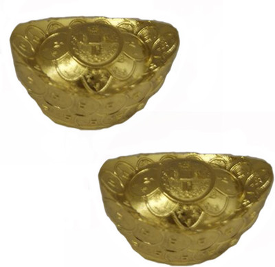 

DivyaMantra Feng Shui Metal Element Gold Ingots Yuan Bao Set of 2 For Abundance Wealth Financial Prosperity Good Luck Decorative Showpiece - 2.5 cm(Aluminium, Gold)