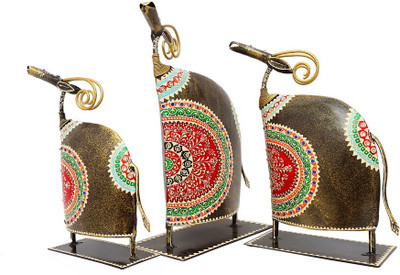 

NG Art Ventura Set of 3 Deers Decorative Showpiece - 30 cm(Cast Iron, Multicolor, Orange, Red)