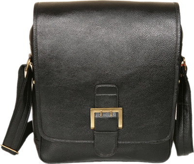 

PE Men & Women Casual Black Genuine Leather Sling Bag
