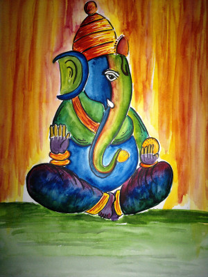 

Razwada  Ganesha Print  Self Adhesive Super Fine Quality Vinyl Sticker(Pack of 1, Brown;orange;red;blue