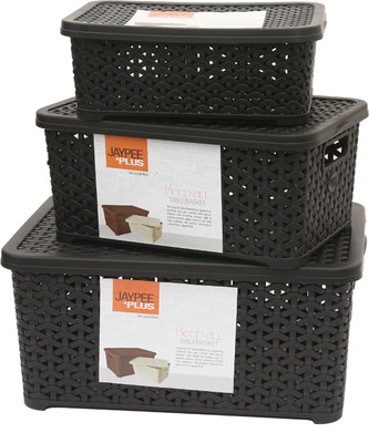 

Jaypee Plus Keep All Big, Small & Mini ,Black Storage Basket(Pack of 3)