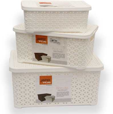 Jaypee Plus Keep All Big, Small & Mini ,White Storage Basket(Pack of 3)
