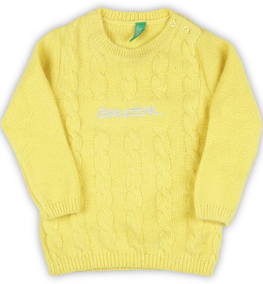 

United Colors of Benetton. Self Design Round Neck Casual Girls Yellow Sweater, 01l