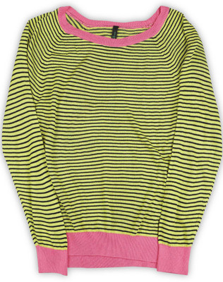 

United Colors of Benetton. Striped Crew Neck Casual Girls Black, Yellow Sweater, 902
