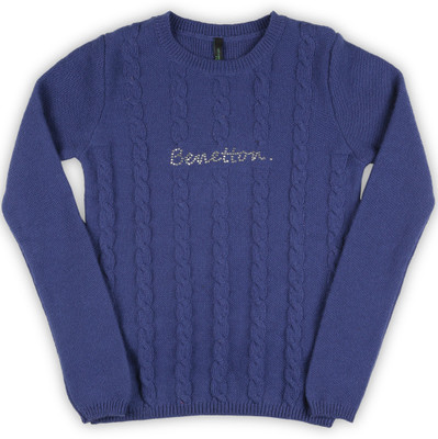 

United Colors of Benetton. Self Design Crew Neck Casual Girls Dark Blue Sweater, K31