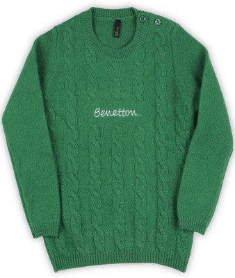 

United Colors of Benetton. Self Design Crew Neck Casual Girls Dark Green Sweater, K33