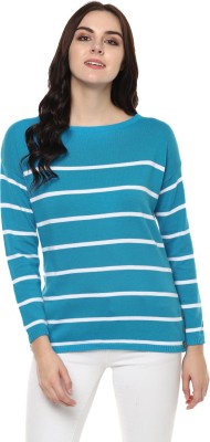 STREET9 Striped Round Neck Casual Women Blue Sweater