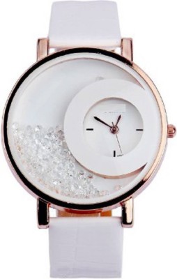 Freny Exim Letest Collation Fancy And Attractive White Movable Diamonds In Round Dial With Fashionable Leather Belt Watch  - For Girls   Watches  (Freny Exim)