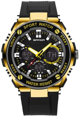 Sanda 0733 Black Gold Analog Digital Dual Display Sport Watch  - For Men   Watches  (Sanda)