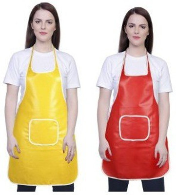 YAZLYN COLLECTION Cotton Home Use Apron - Free Size(Red, Yellow, Pack of 2)