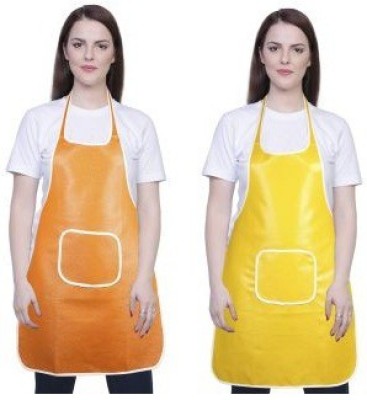 YAZLYN COLLECTION Cotton Home Use Apron - Free Size(Orange, Yellow, Pack of 2)