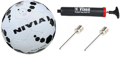 

Nivia Combo of 3, Black & White Football Size 4, Vixen Pump , and Needle Football - Size: (Pack of 1, Multicolor