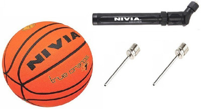 

Nivia Combo of Three, One 'True Orange' Basketball ,One 'Double Action' Pump, and Two Needle- Basketball - Size: (Pack of 1, Multicolor
