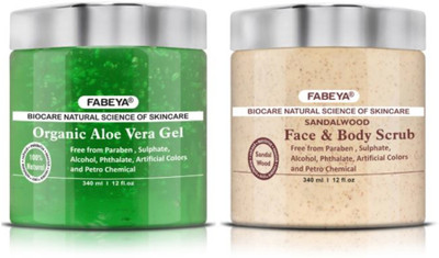 

Fabeya Biocare Organic Aloe Vera Gel and Sandalwood Scrub 340ML each-Pack of 2- No Paraben(Set of 2)