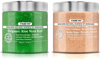

Fabeya Biocare Organic Aloe Vera Gel and Arabica Coffee Scrub 340ML each-Pack of 2- No Paraben(Set of 2)