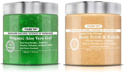

Fabeya Biocare Organic Aloe Vera Gel and Apple Cider Vinegar Scrub 340ML each-Pack of 2- No Paraben(Set of 2)