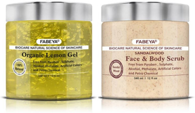 

Fabeya Organic Lemon Gel and Sandalwood Scrub 340ML each-Pack of 2- No Paraben(Set of 2)