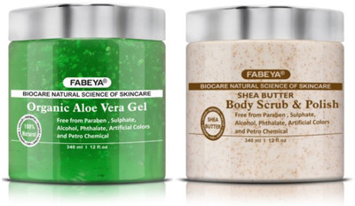 

Fabeya Biocare Organic Aloe Vera Gel and Shea Butter Scrub 340ML each-Pack of 2- No Paraben(Set of 2)