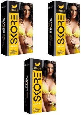 Skore Banana Flavoured Monthly Pack Condoms with Raised Dots Pack of 3 (3x10) Condom(Set of 3, 30S) available at flipkart for Rs.222
