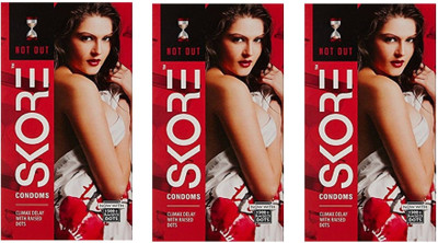 Skore Not Out Climax Delay Monthly Pack Condoms with Raised Dots Pack of 3(3x10) Condom(Set of 3, 30S) available at flipkart for Rs.239