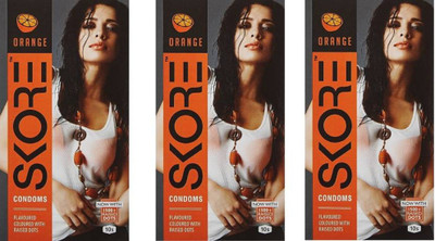 Skore Orange Flavoured Monthly Pack Condoms with Raised Dots Pack of 3 (3x10) Condom(Set of 3, 30S) available at flipkart for Rs.239