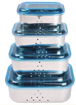 

JVL Combo Set Of Stainless Steel Rectangular Freeze Storage Container (Acrylic Lid). - 2300 ml Steel Grocery Container(Pack of 4, Blue)