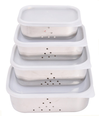 JVL Combo Set Of Stainless Steel Rectangular Freeze Storage Container. - 2300 ml Steel Grocery Container(Pack of 4, White)