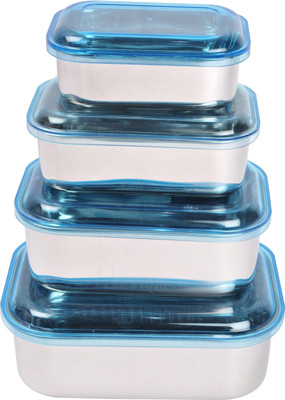 

JVL Combo Set Of Stainless Steel Rectangular Storage Container (Acrylic Lid) - 2300 ml Steel Grocery Container(Pack of 4, Blue)