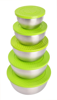 

JVL Combo Set Of Stainless Steel Round Shaped Storage Container. - 4500 ml Steel Grocery Container(Pack of 5, Green)