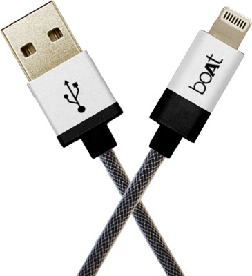 boAt Lightning Cable 2.4 A 2 m ltgsilver500-2m(Compatible with Apple iPod, Apple iPad, Apple iPhone, Black, White, One Cable)