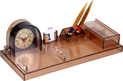 

fab handicraft 5 Compartments Plastic, Stell Desk Organizer, Pen Stand, Card Holder(Brown)