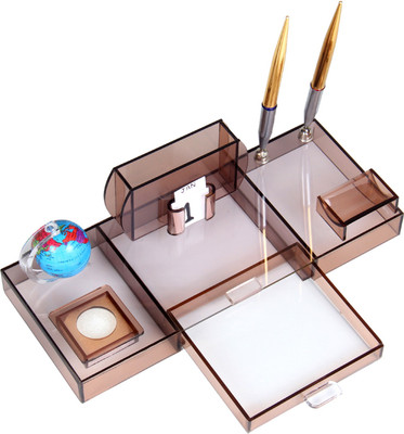

fab handicraft 6 Compartments Plastic, Steel Desk Organizer, Pen Stand, Card Holder(Brown)