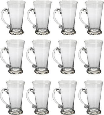 AFAST (Pack of 12) New Stylish Designer Bear/Juice Multipurpose Glass/Mug with Easy Grip Handle, Transparent, Clear, Set of 12 Glass Set Beer Mug(250 ml, Glass, Clear)