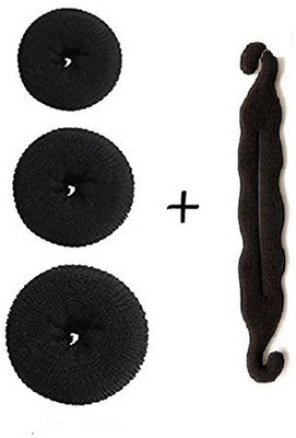 

3 Hair Donut All 3 Different Sizes +Magic Hair Styling Twist Styling Bun Hairpins Hairdisk Meatball Head Rubber Clip For Women MJK Hair Accessory Set(Black)