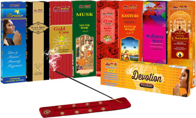 SLM CLASSIC COLLECTION Incense sticks Combo Pack of 9 - Paradise, Black king, Gold Coin, Sandal,Rose, Woods, Elegance, Amber, Magical Feather FLORA INCENSE FRAGRANCE Agarbattis( ) available at flipkart for Rs.130