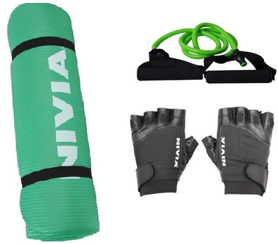 

Nivia Combo of Three, One Yoga Mat (Green 180 Cm), One Toning Tube And One Pair of 'Venon' Gym Gloves (Size- S, M, L) (Color On Availability) Gym & Fitness Kit