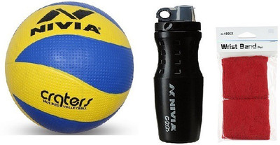 

Nivia Combo of Two one 'Craters' Volleyball, one 'G 2020' Sipper and One Pair of Wrist Band (Color On Availability) - Volleyball Kit