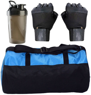 

Cp Bigbasket Combo Set Polyester Blue Sport Gym Duffle Bag shoe compartment, Gym Shaker (400 ml), Netted Gym & Fitness Gloves (Black) Gym & Fitness Kit
