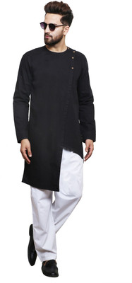 ZOTW Men Solid Frontslit Kurta(Black)