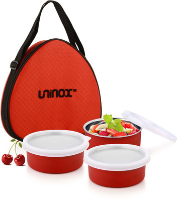 

UNINOX Stainless Steel Triangle Micro -3 Lunch Box -Air tight Microwave Safe and Leak Proof 3 Containers Lunch Box(900 ml), Red