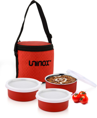

UNINOX Stainless Steel Micro round -Air tight Microwave Safe and Leak Proof 3 Containers Lunch Box(300 ml), Red