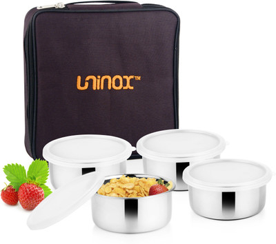 

UNINOX Stainless Steel Square Pouch - Air tight Dish Washer Safe and Leak Proof 4 Containers Lunch Box(1300 ml), Brown