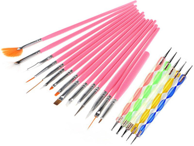

Topnail 20 Pcs Nail Art Brush and Dotting Tool Set Combo Pink Color(Pink)