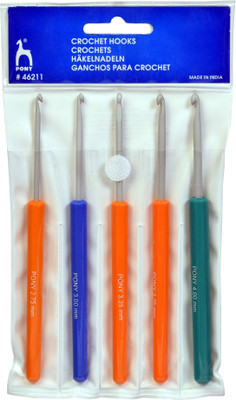 pony Assorted Plastic Handle Crochet Hook Set ,pack of 5, Hand Sewing Needle(Knitting Needle Needle 2.0mm, 2.5mm,3.0mm, 3.5mm and 4.0mm Pack of 5)
