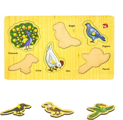 

Toyvala Pinewood Wooden Jigsaw Puzzle Board for Kids - Birds with Pics and Names - Learning & Educational Gift for Kids(6 Pieces)