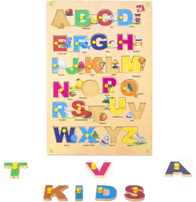 

Toyvala Pinewood Wooden Jigsaw Puzzle Board for Kids - Alphabet (A to Z) Capital Letter with Pics - Learning & Educational Gift for Kids(26 Pieces)