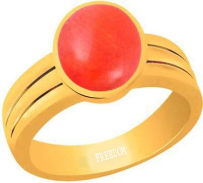 freedom Certified Coral (Moonga) Gemstone 6.25 Ratti or 5.69 Carat for Male & Female Panchdhatu 22K Gold Plated Alloy Coral Gold Plated Ring