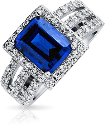 

Bling Jewelry Sterling Silver Cubic Zirconia Rhodium Plated Ring, Blue